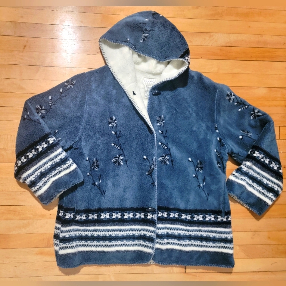 Vintage White Stag Women's Sz 3x Fuzzy Double Lined Fleece Blue Floral Shacket